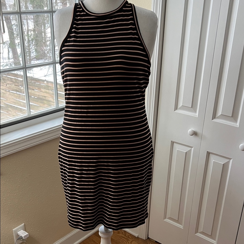 So Black and Cream/orange Striped Sleeveless Bodycon Tank Dress
